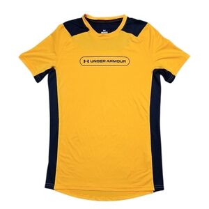 Under Armour Fitted Tee Men's Yellow/Navy HeatGear Vent AMP Sz S Performance Tee